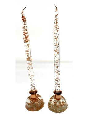 Pair of Lucite Candles with Base by Gregorian Mid Century Modern